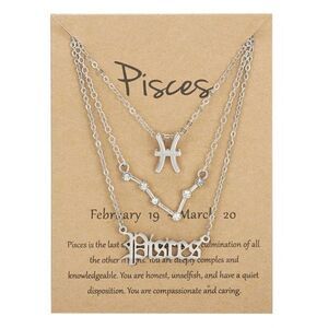 2/$21 Ladies Silver Pisces Triple Birth Constellation Necklace